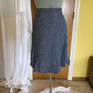 CAbi summer denim skirt w/decorative stitching.